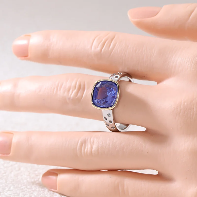 Women's Square Edged Purple Synthetic Zirconia Ring Fashion Silver Plated Thin Ring Daily Commute Party Jewelry Accessory