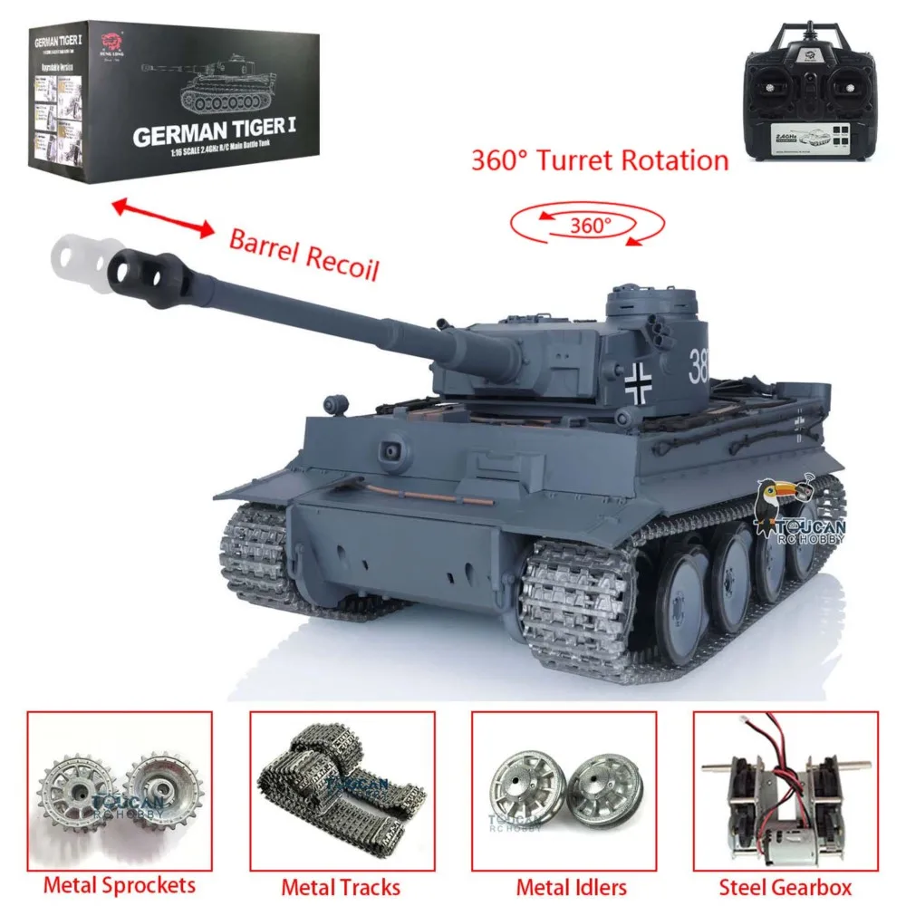 Brinquedos Heng Long 1/16 7.0 Atualização Tiger I RTR RC Tank 3818 W/ 360 °   Carros de recuo de barril de torre, rádio controle panzer, presente para meninos