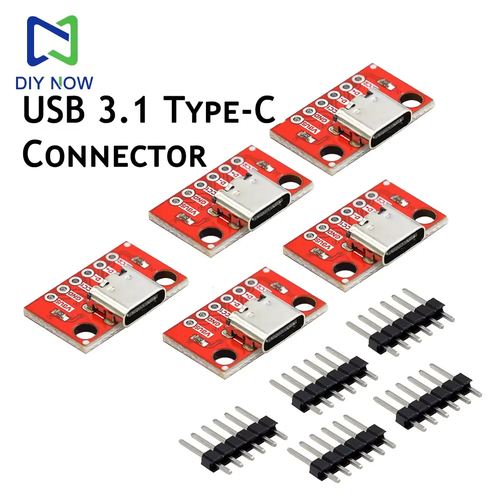 5PCS USB Type C Connector Board 3.1 Serial Basic Breakout Female Connector Breakout Board Red Adapter Board with Pin Header