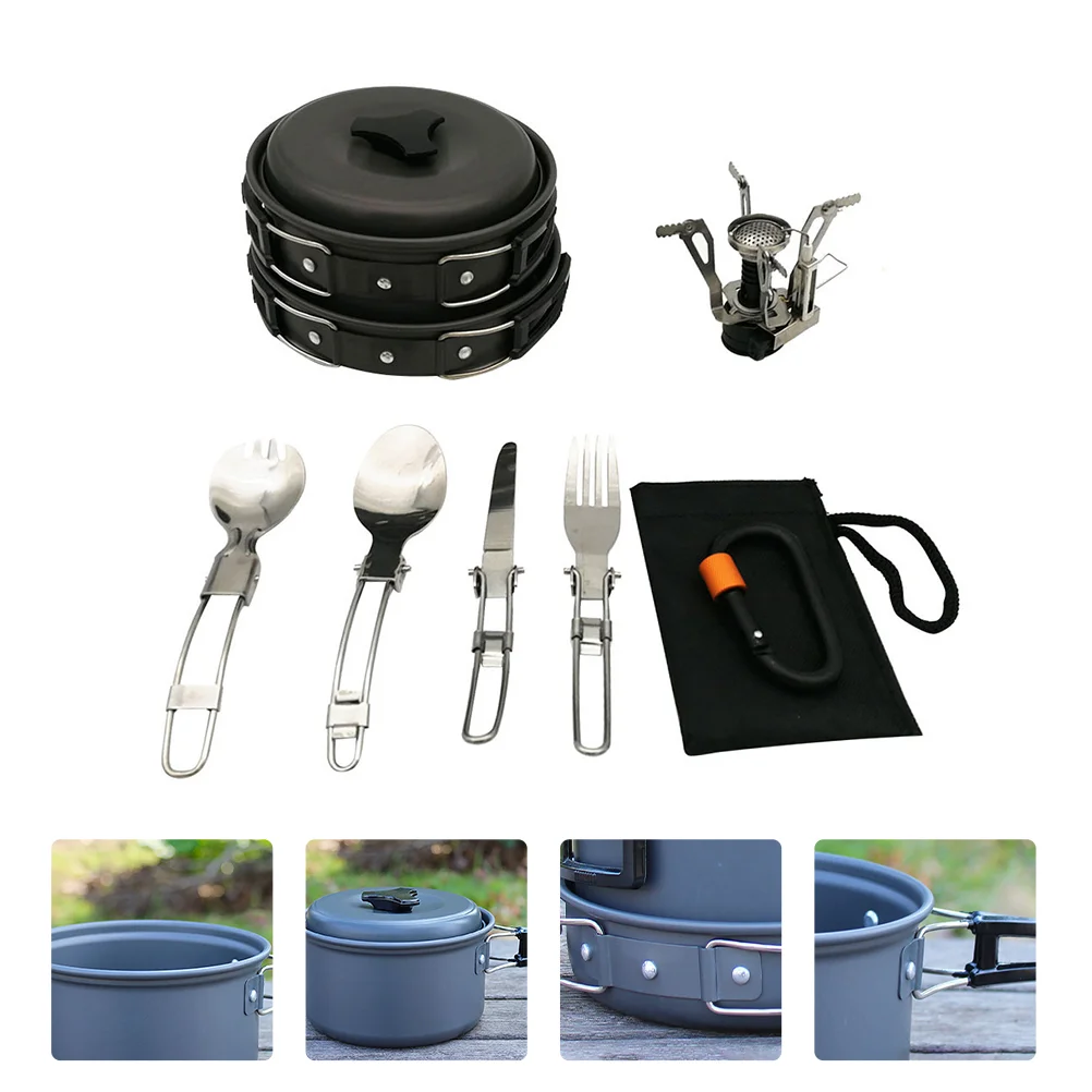 

Camping Pan Set Cooking Equipment Windproof Backpacking Gear Aluminum Alloy Outdoor Utensil Portable Cutlery Travel
