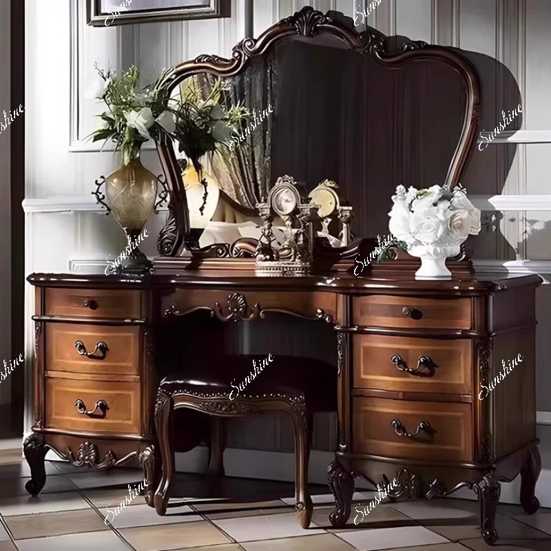 American solid wood, luxury retro makeup table, bedroom height, villa, custom furniture