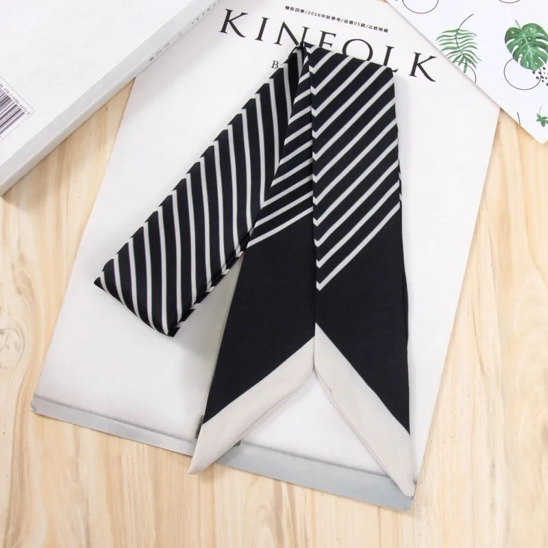 Geometric Stripe Literature And Art Bag Handbag Handle Ribbon Scarf Package Band Hair Head Ribbon Hair Band Small Scarf Women