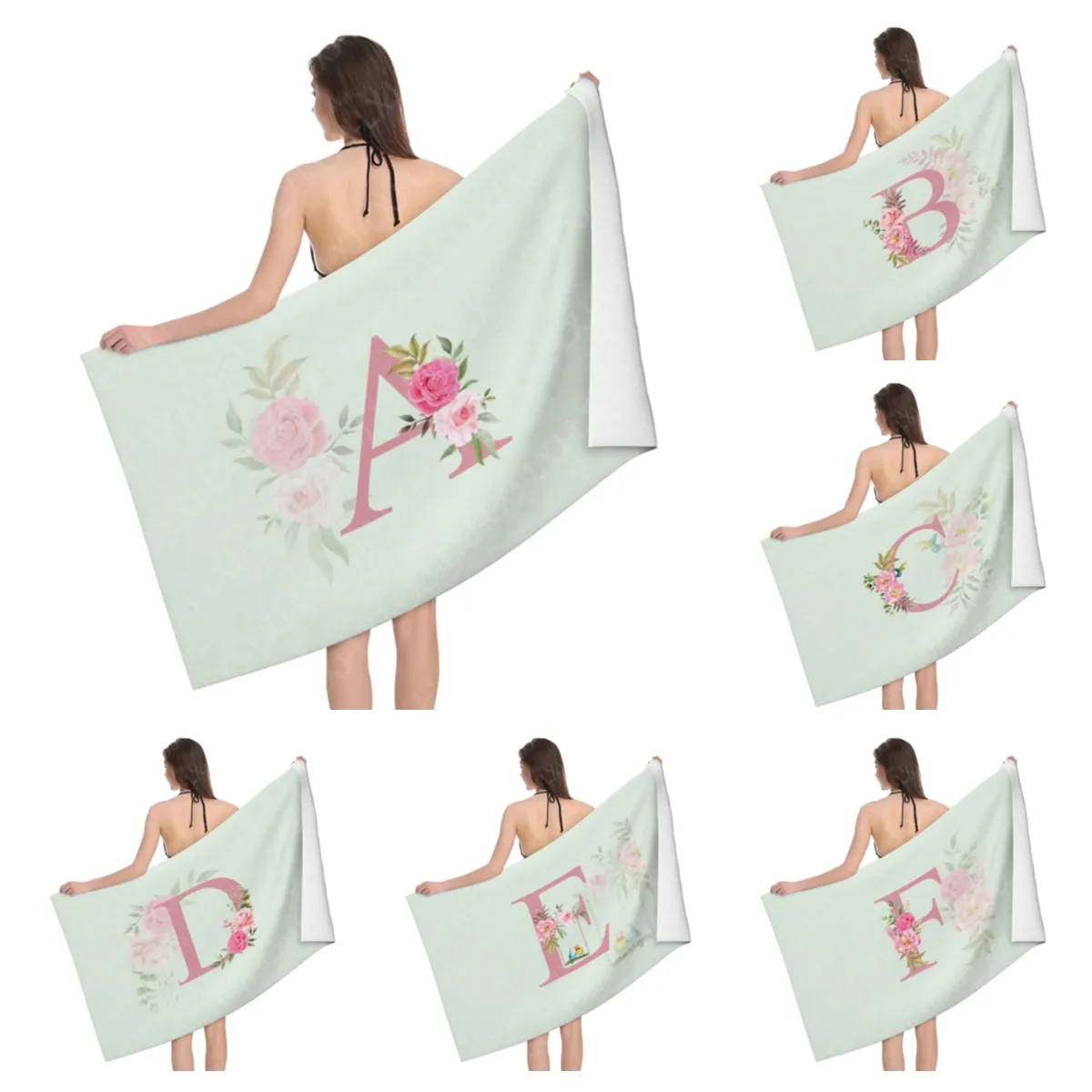 

Розовое цветочное полотенце из микрофибры с 26 буквами, пляжное полотенце, большое полотенце с принтом, одеяло для бассейна