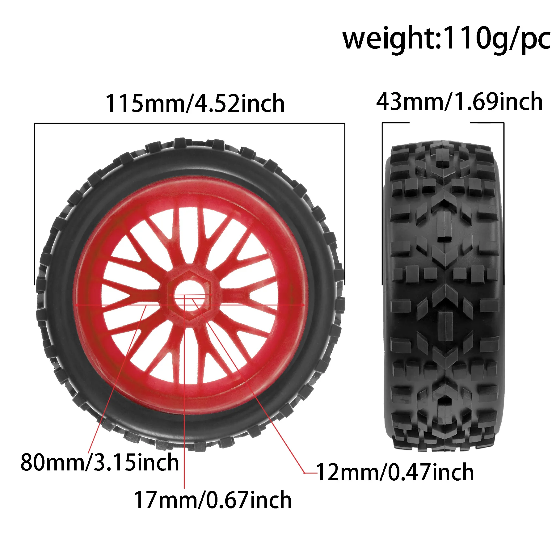 ยางรถบั๊กกี้ขนาด 1/8 พร้อมหัวล้อแบบ Hex 17 มม. สำหรับรถ RC ออฟโรด ARRMA Typhon Traxxas Talion Team Trxs Redcat Losi Kyosho HPI WR8 HSP อะไหล่แต่ง