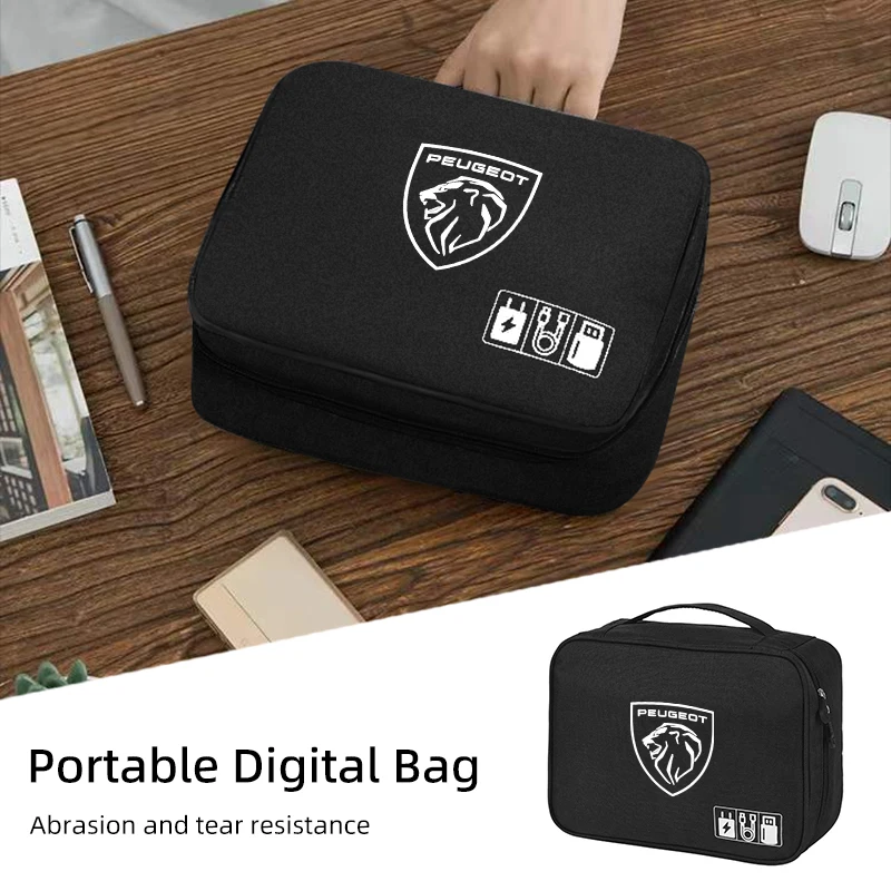 Car Data Cable Storage Bag Waterproof Travel Organizer Bag USB DataLine For Peugeot 407 508 2008 5008 307 308 3008 206 207 208 1