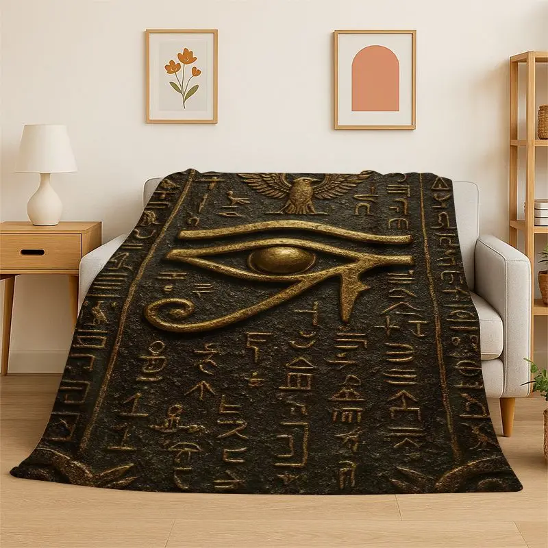 Retro Egyptian Mural Hieroglyphics Symbol Flannel Blanket Soft Warm Throw Blanket for Bedroom Living Room Bed Travel Picnic Gift