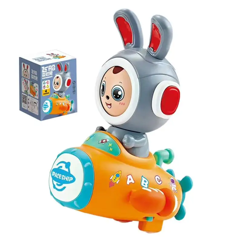 

Electronic Bunny Toy Rabbit Driving Spaceship Lighted Toy Interactive Face Changing Rabbit Walking Toy With Light And Music For