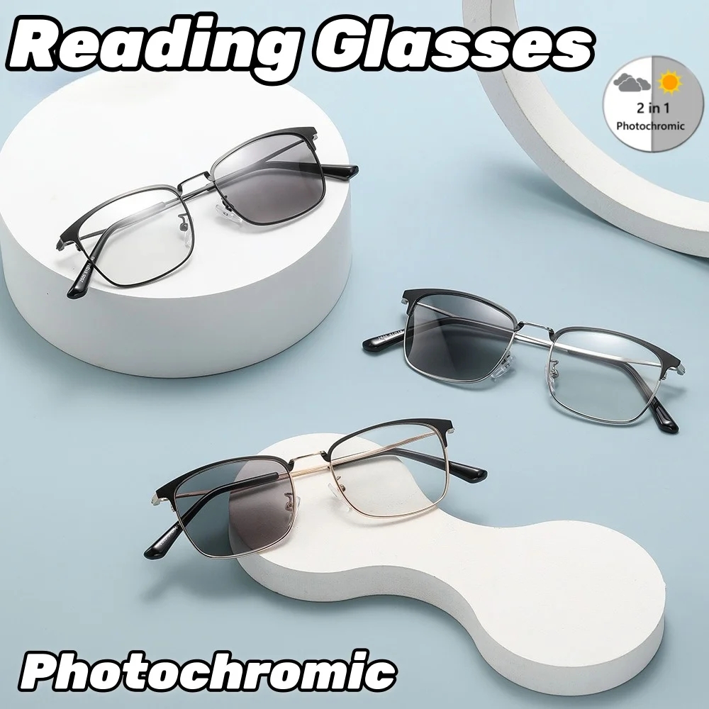 

Фотохромные двойные светильники в полурамке, деловые очки для чтения в металлической оправе, многофункциональные очки для пресбиопии с защитой от синего света