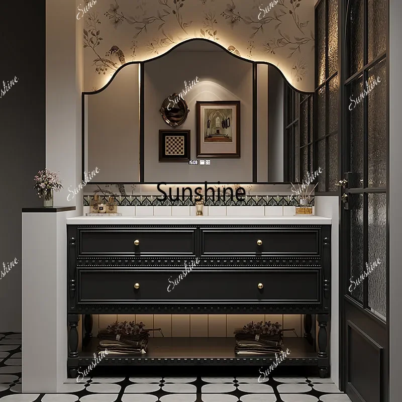 YFrench retro bathroom cabinet combination rock slab hot bending ceramic integrated bathroom