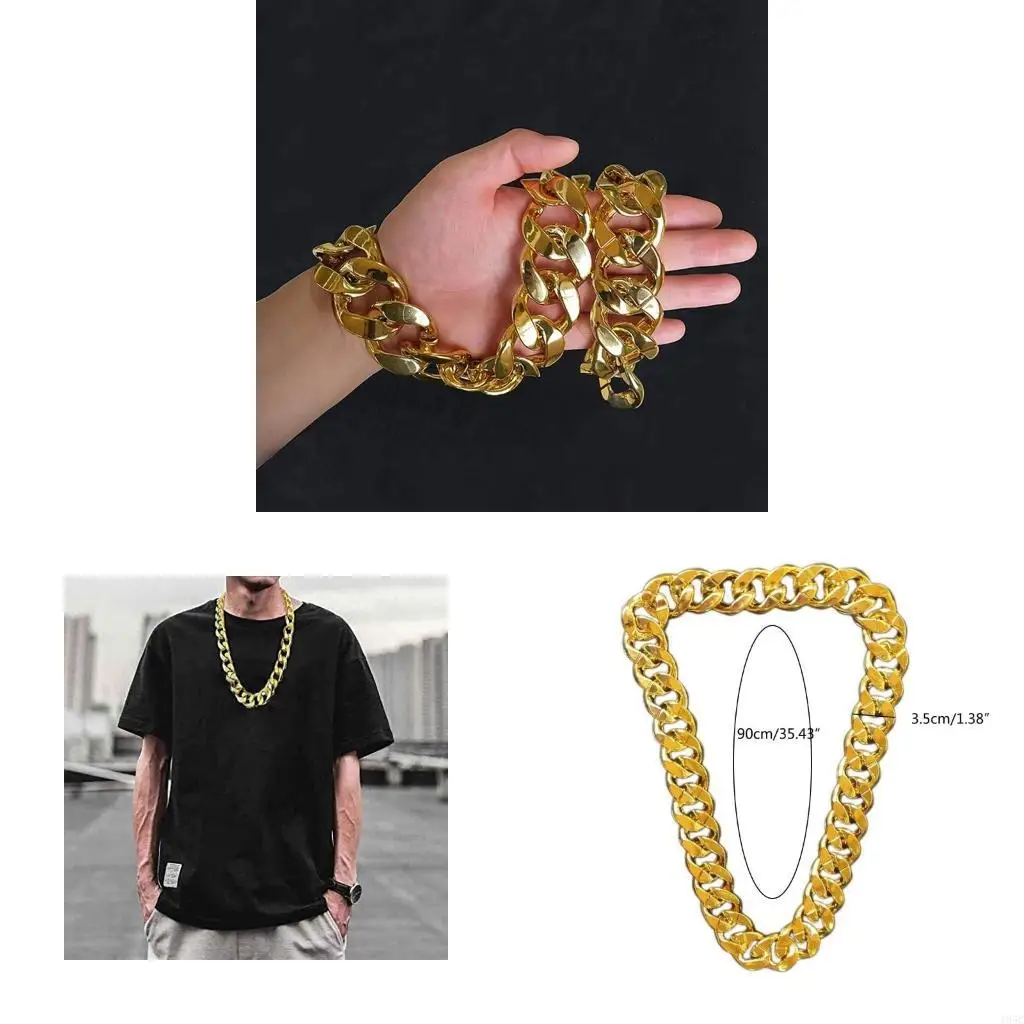 195C for Giant Gold Neck Chain Imitation Gold Hip Hop Chain Necklace Exaggerated Dres