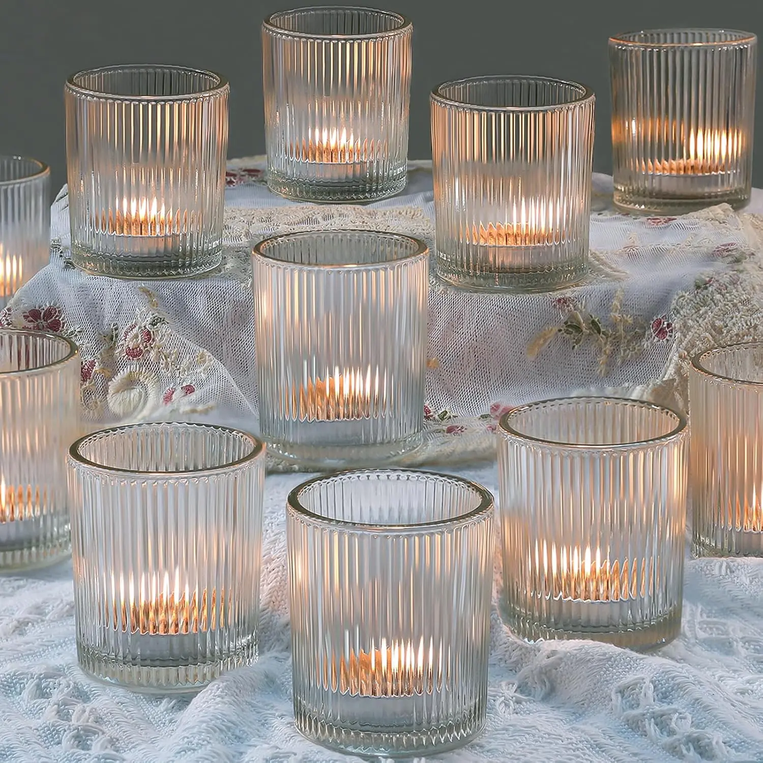

48pcs Clear Glass Votive Candle Holders for Weddings, Home Decor, Centerpieces