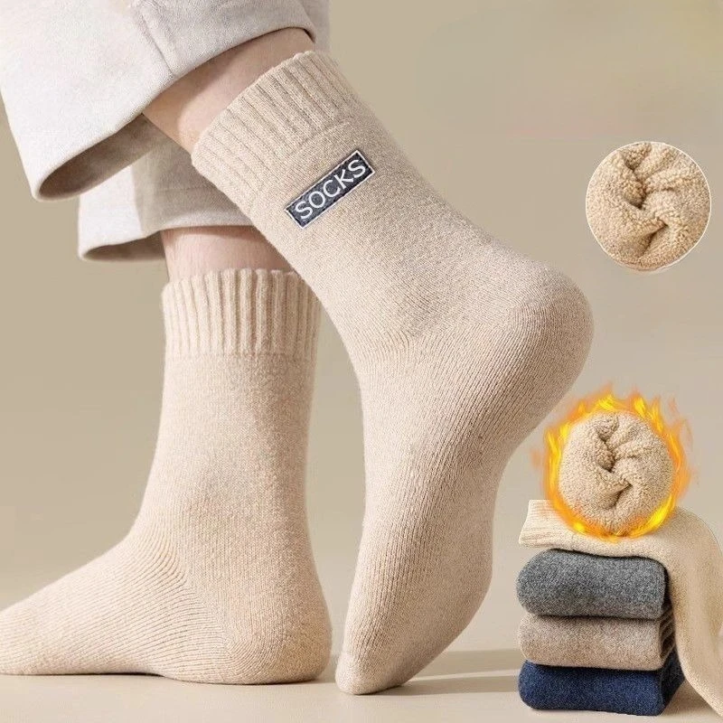5 Pairs Men Fall Winter Thick Warm Crew Socks,Assorted Thermal Socks,Cold-Proof Anti-Freeze Business Casual Solid Socks