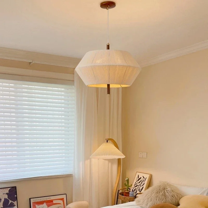 Japanese Weaving Fabric Retro Decorative Pendant Light Wabi Sabi Hemp Rope Hanging Chandelier Living Dining Room Fixture Lustre