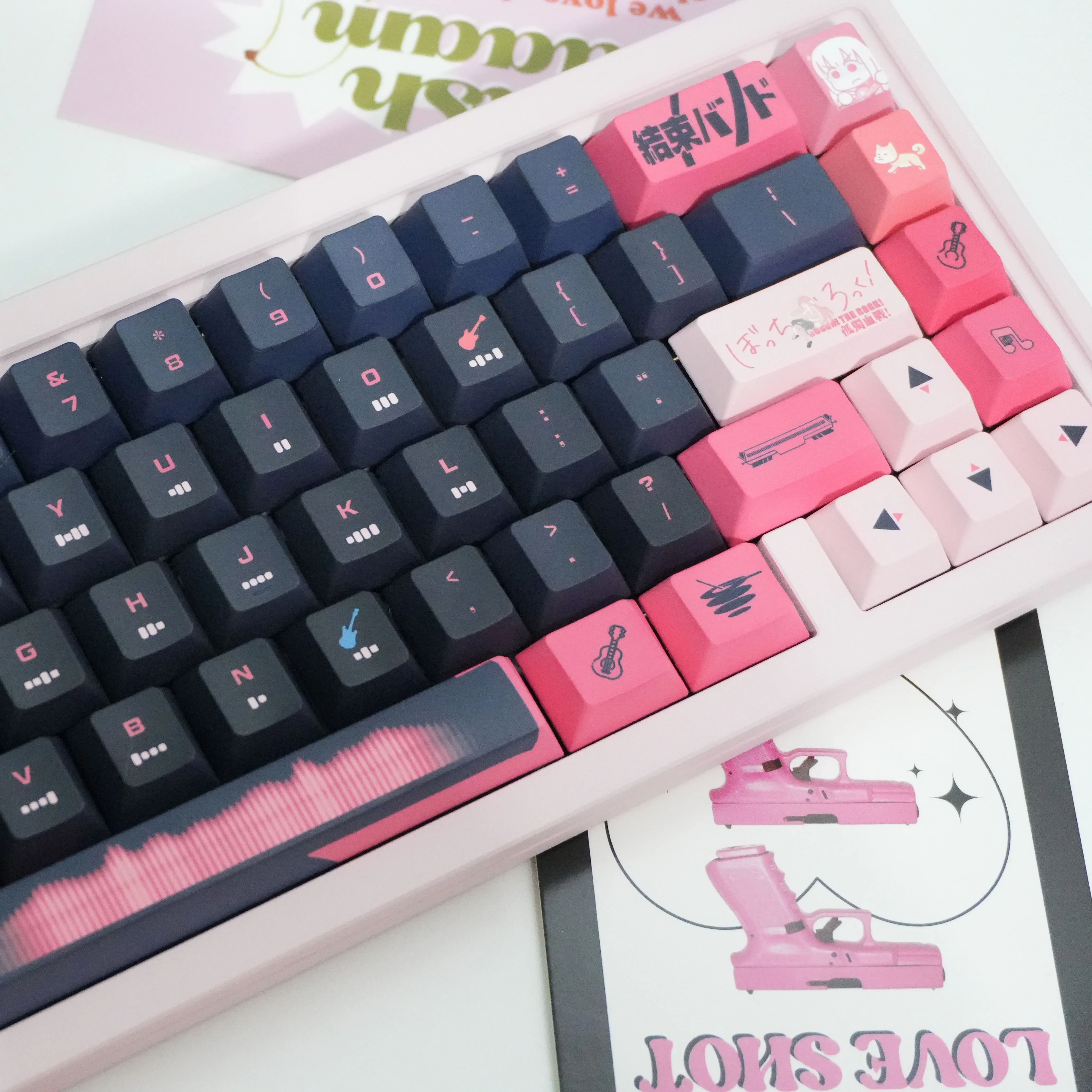 128 Keys Cute Hitori Gotoh Keycaps Chreey Anime Pink PBT Dye Subbed Cartoon Gaming Key Caps BOCCHI THE ROCK Backlit Keycap