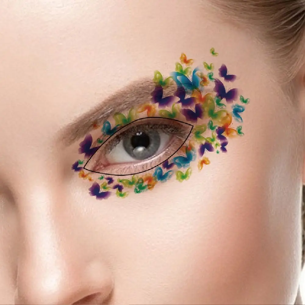 Pegatinas de tatuaje de sombra de ojos a prueba de agua, tatuaje falso de moda, tatuaje temporal de ojos, maquillaje de transferencia de agua colorido, pegatina delineador de ojos