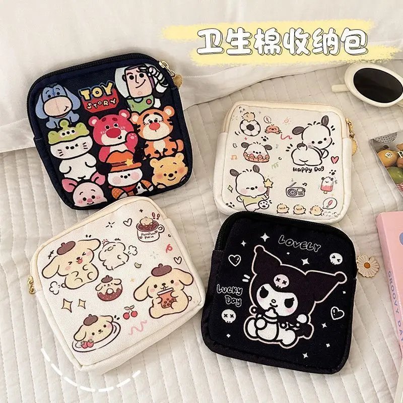 Bolsa de almacenamiento de tampones multifunción Sanrio para chica, kit de bolsa cuadrada pequeña de maquillaje portátil para estudiantes, cómic kawaii Hello Kitty