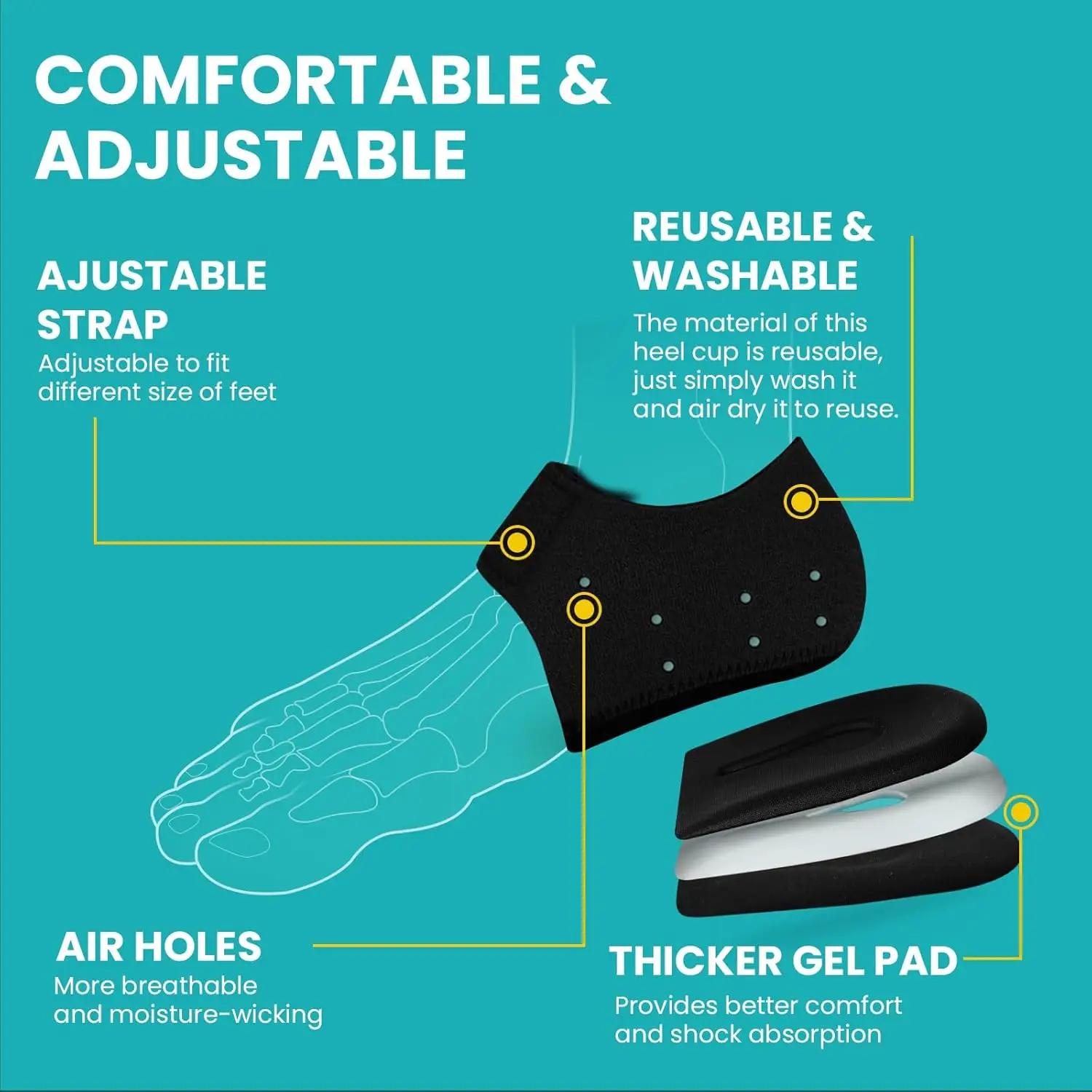 2/4/6 Stuks Sumifun Voet Hak Protector Fasciitis Plantaris Inserts Hiel Pads Gebarsten Droge Achilles Hielspoor pijnbestrijding Herbruikbare