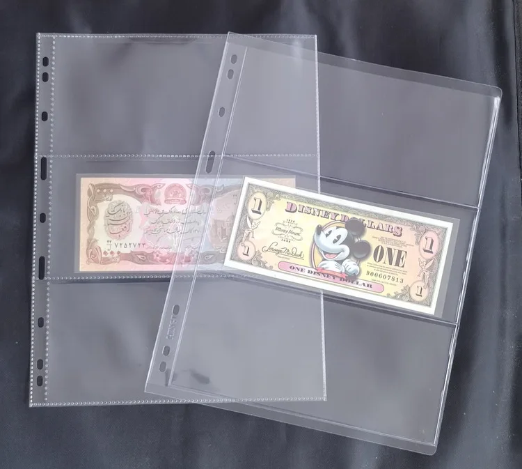 10/20Pcs Money Banknote Paper Money Album Page Collecting Holder Sleeves 3slot Loose Leaf Sheet Album Protection Stamps Currency