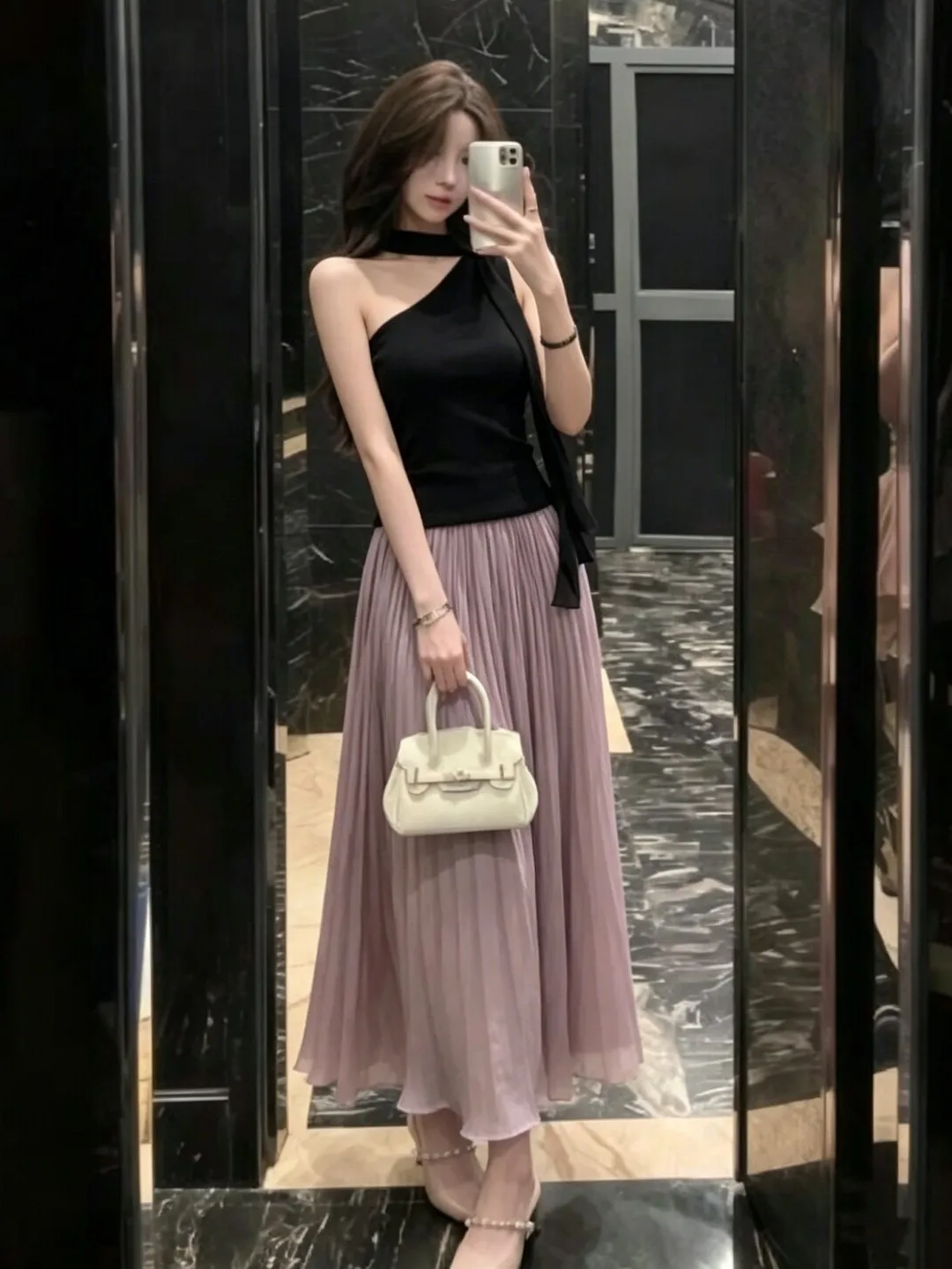 

Korean Design Shoulder Bared Top And Half Skirt Two Piece Set Elegant Summer Fashion Ensemble Comfortable mid Waist Long Skirt