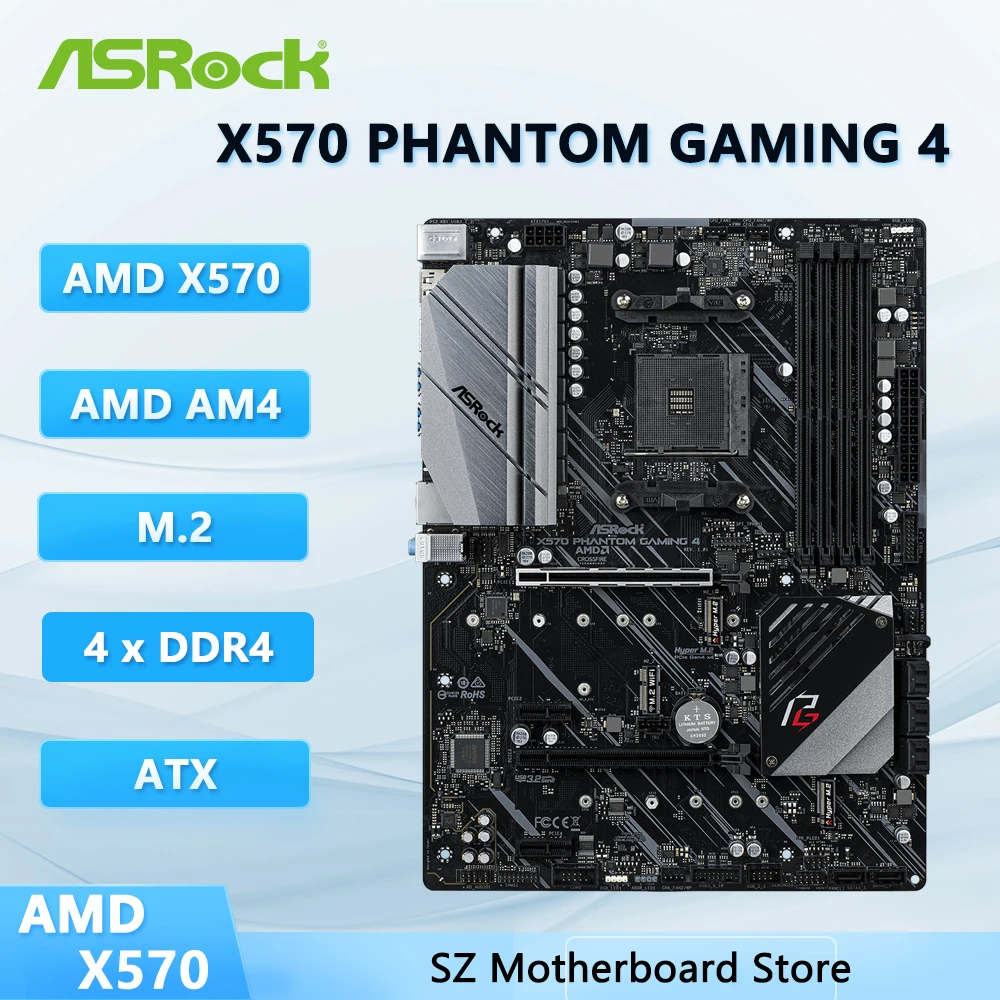 ASRock X570 Phantom Gaming 4 Motherboard AM4 AMD X570 DDR4 128GB Hyper M.2 ATX Support Ryzen 5 5600X 4100 1600 3600 CPU