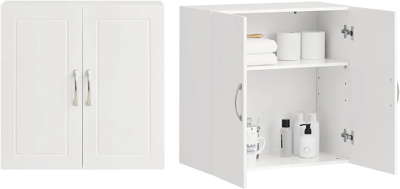 

Wall Mounted Cabinet with Doors, White Adjustable Shelf Storage for Bathroom Laundry Kitchen Garage, 23.6x11.8x23.6 inch