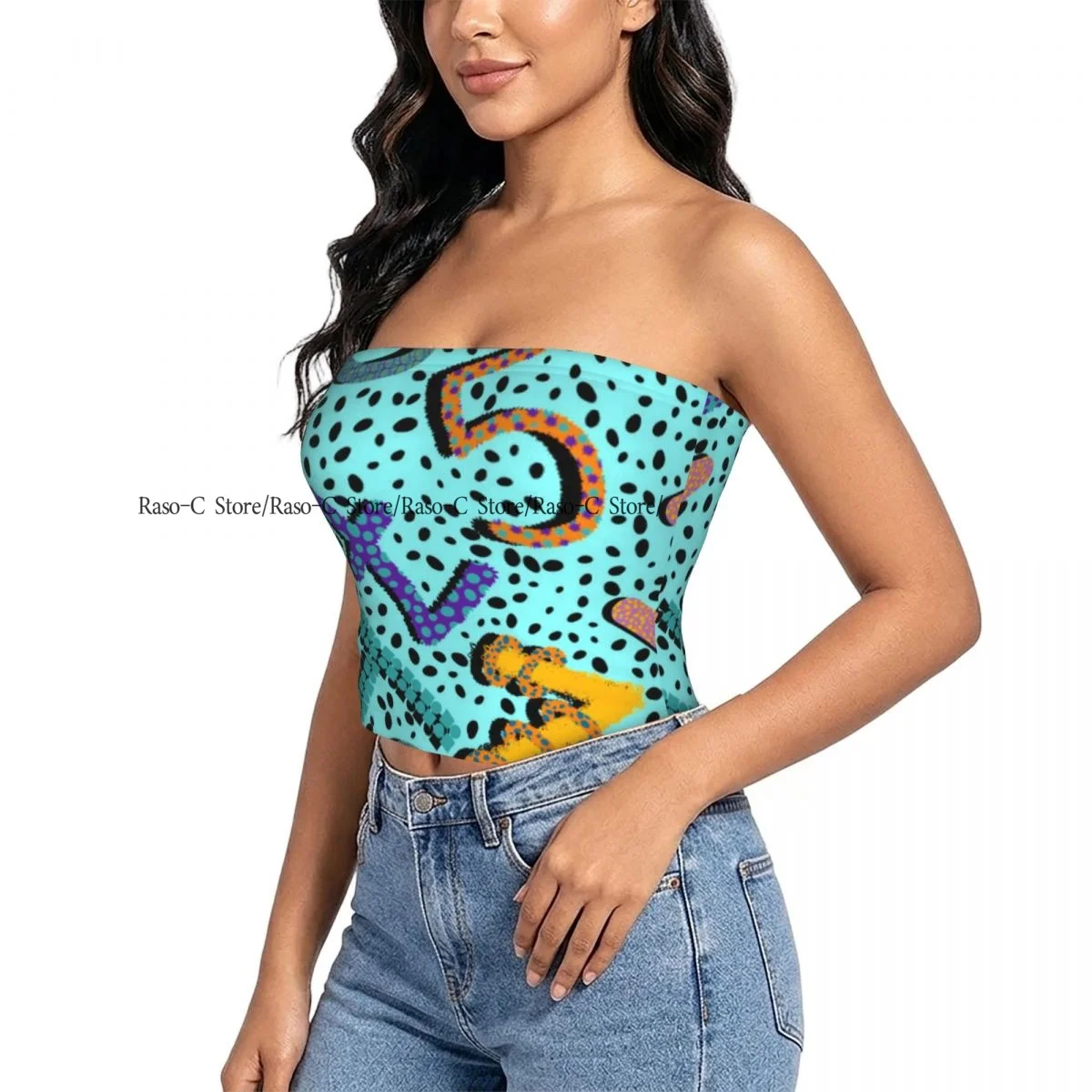 Strapless Sexy Tube Tops Summer Outfits Women Backless Shoulder Wrap Cartoon Numbers Pattern Female Crop Top