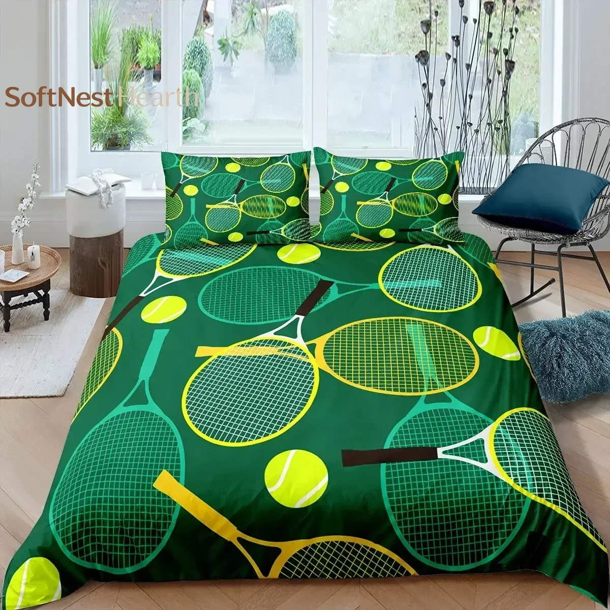 2026 Tennis Ball Duvet Cover Set Sports Game Themed Bedding Set Twin Size For Kids Teens Adult Tennis Racket Ball Comforter Cove