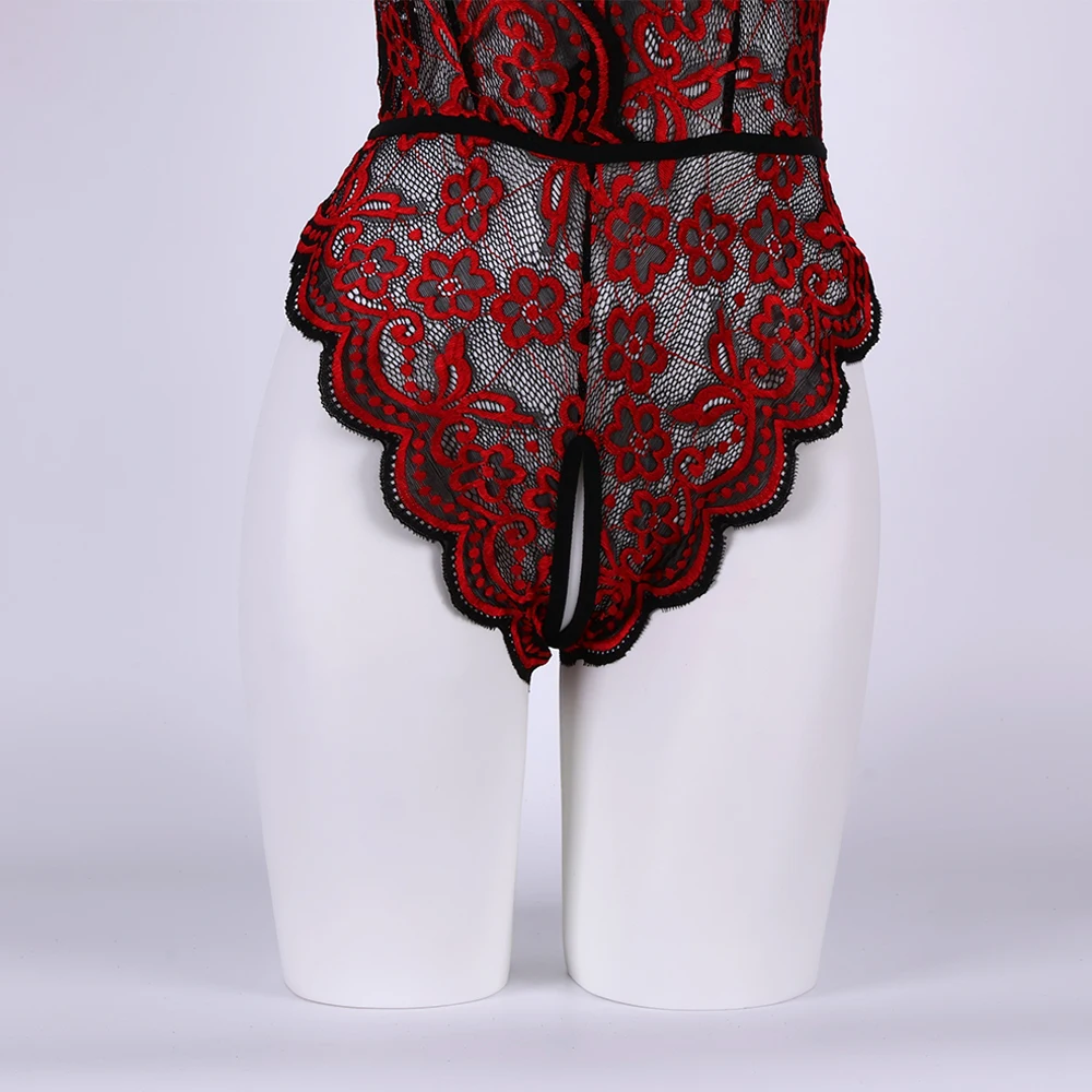 ملابس داخلية مثيرة مطرزة بألوان من الدانتيل، بدلة قفز مثيرة برباط بدون ظهر، مجموعة ملابس داخلية عميقة على شكل حرف V بدون تأخذ