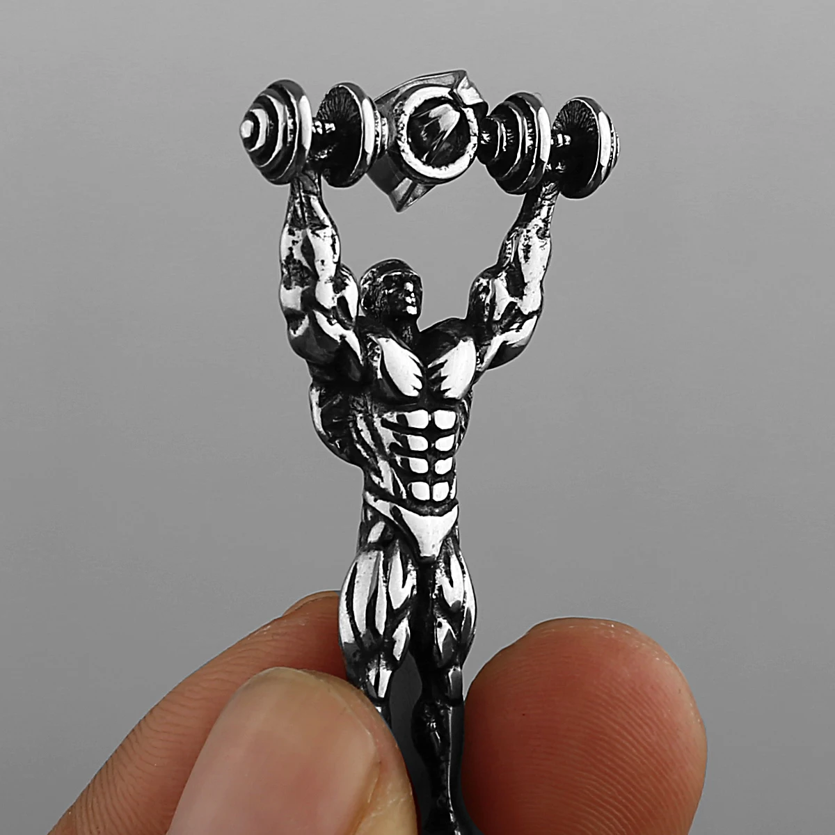 Stainless Steel Fitness Dumbbell Muscle Men\'s Necklace Boutique Vintage Hip Hop Fashion Biker Pendant Jewelry Wholesale