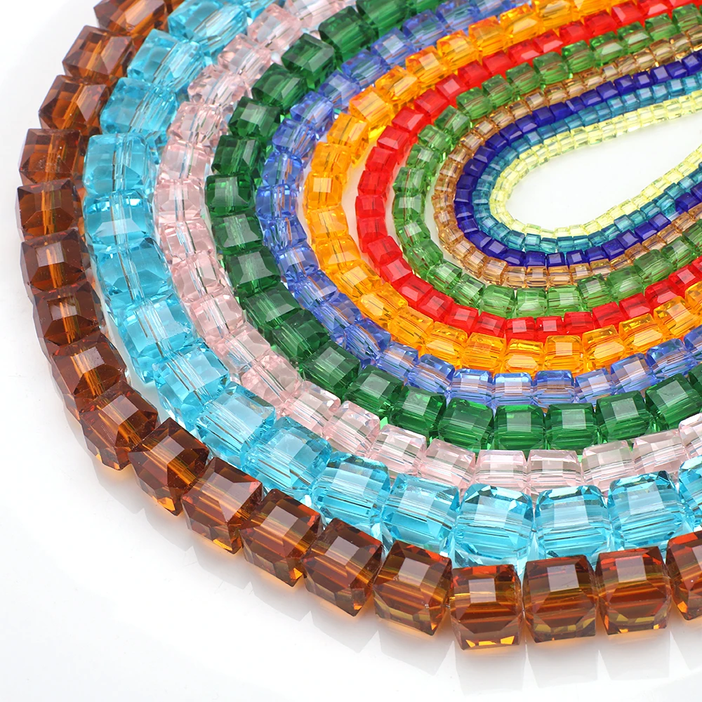 4/6/8/10mm Crystal Glass Square Beads Spacer For Women Jewelry Making DIY Accessories Wholesale Crafts Cube Bead Necklace