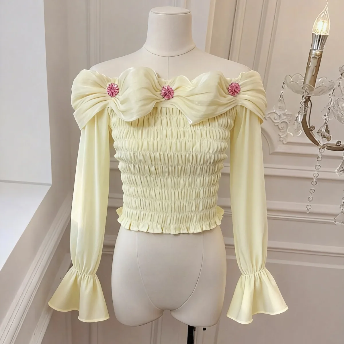 Chemisier en mousseline de soie brodée lourde pour femme, coupe cintrée, pour demoiselle d'honneur, nouvelle collection automne hiver