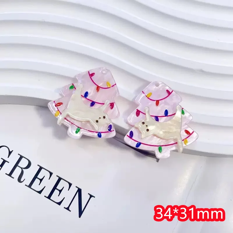 Christmas style 46pcs/lot color pattern print cartoon Christmas tree shape acrylic beads with hole diy jewelry garment accessory