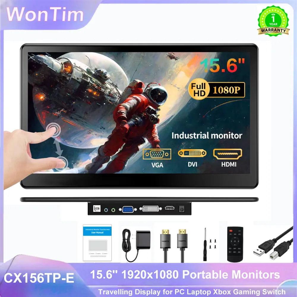 WonTim 1920*1080 15.6-inch Portable Monitor 60HZ For Laptop XBox PS4 / 5 Switch TV Box Cell Phone PC Extension Mobile VESA HDMI