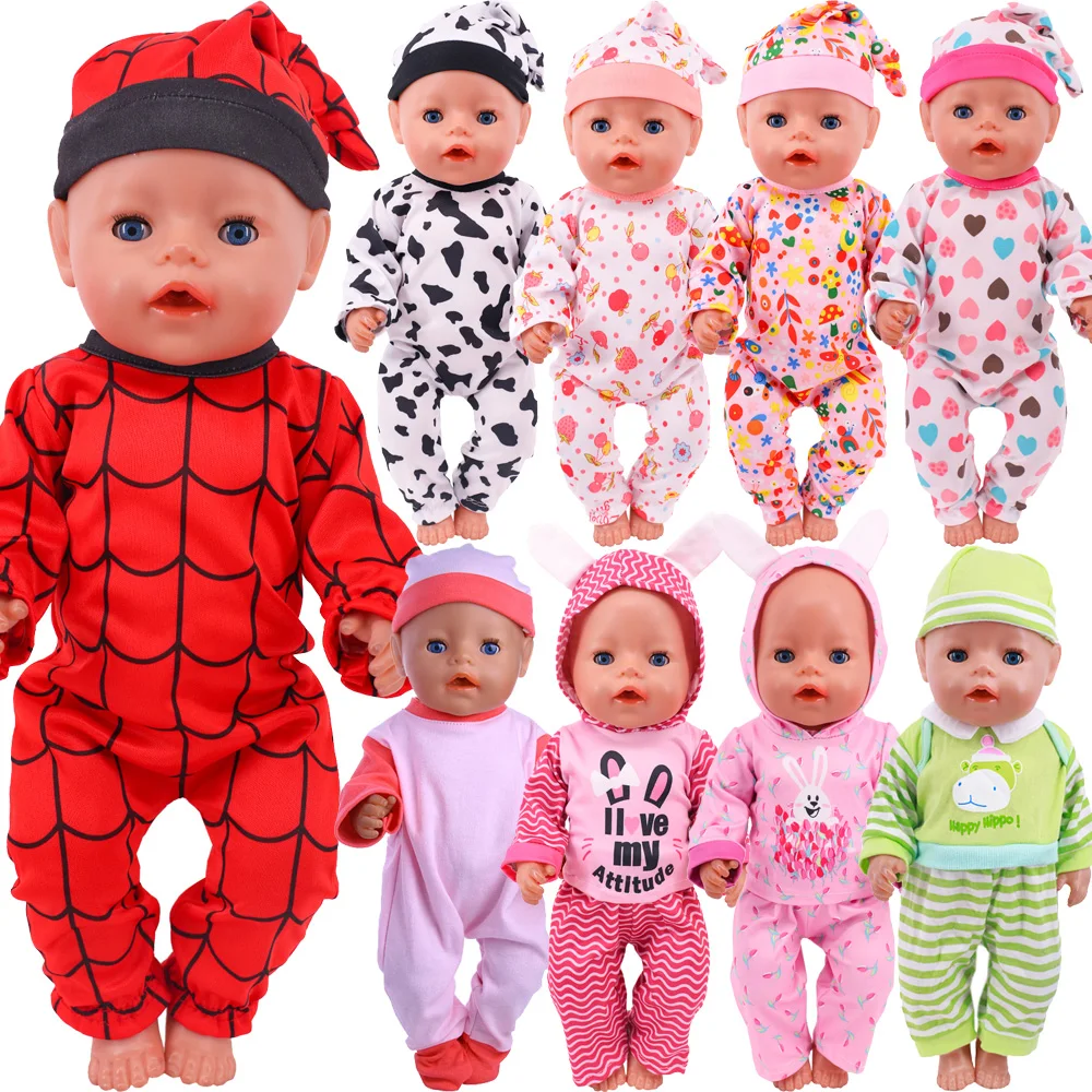 

Doll Clothes 2Pcs/Set Jumpsuit + Hat Pajamas Cow Pattern For 18Inch American Doll & 43 Cm Reborn Baby Our Generation Accessories