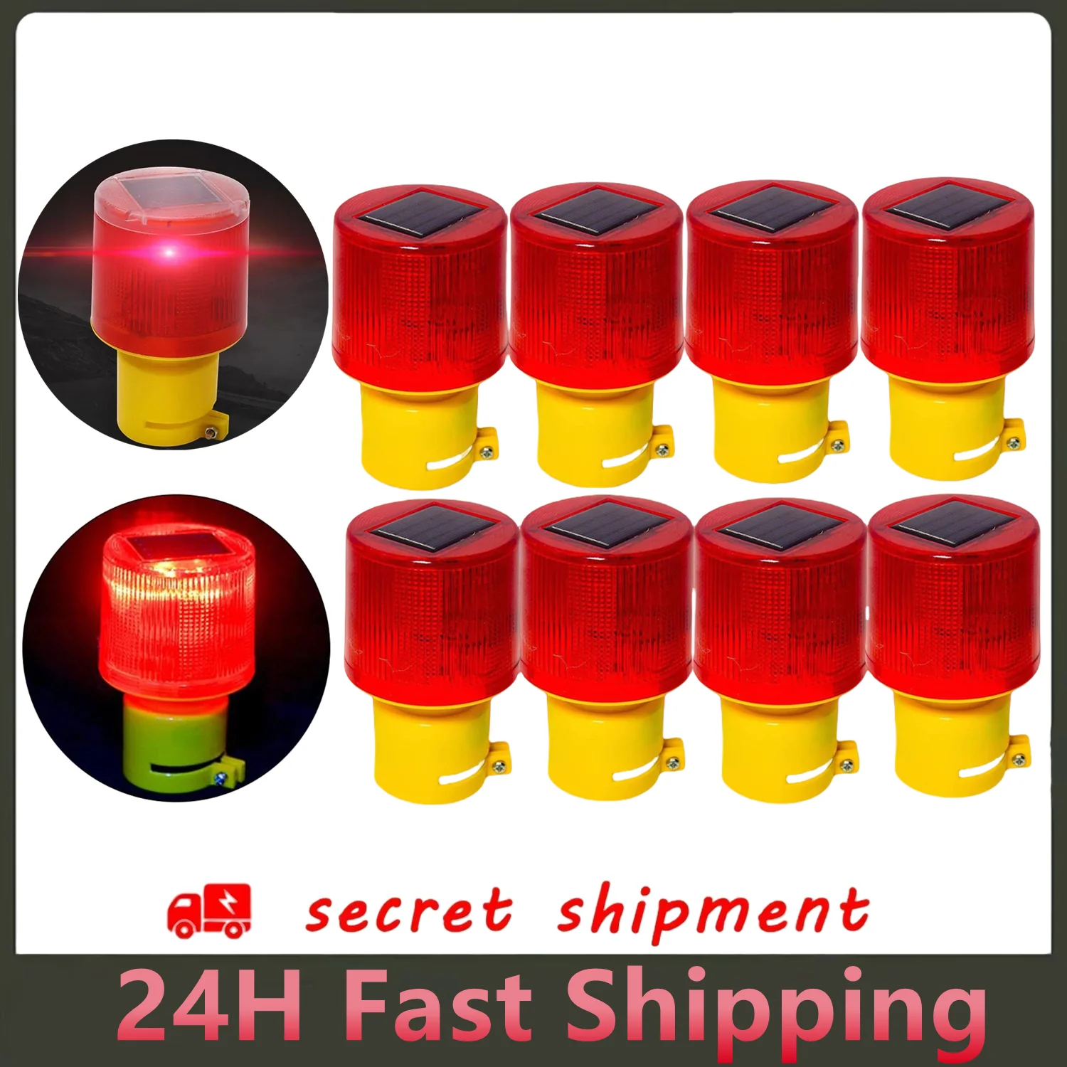 

1/8Pcs Solar LED Emergency Light Solar Traffic Tower Crane Warning Light LED Bulb Lamp Construction Site Road Marine Alarm Lamp