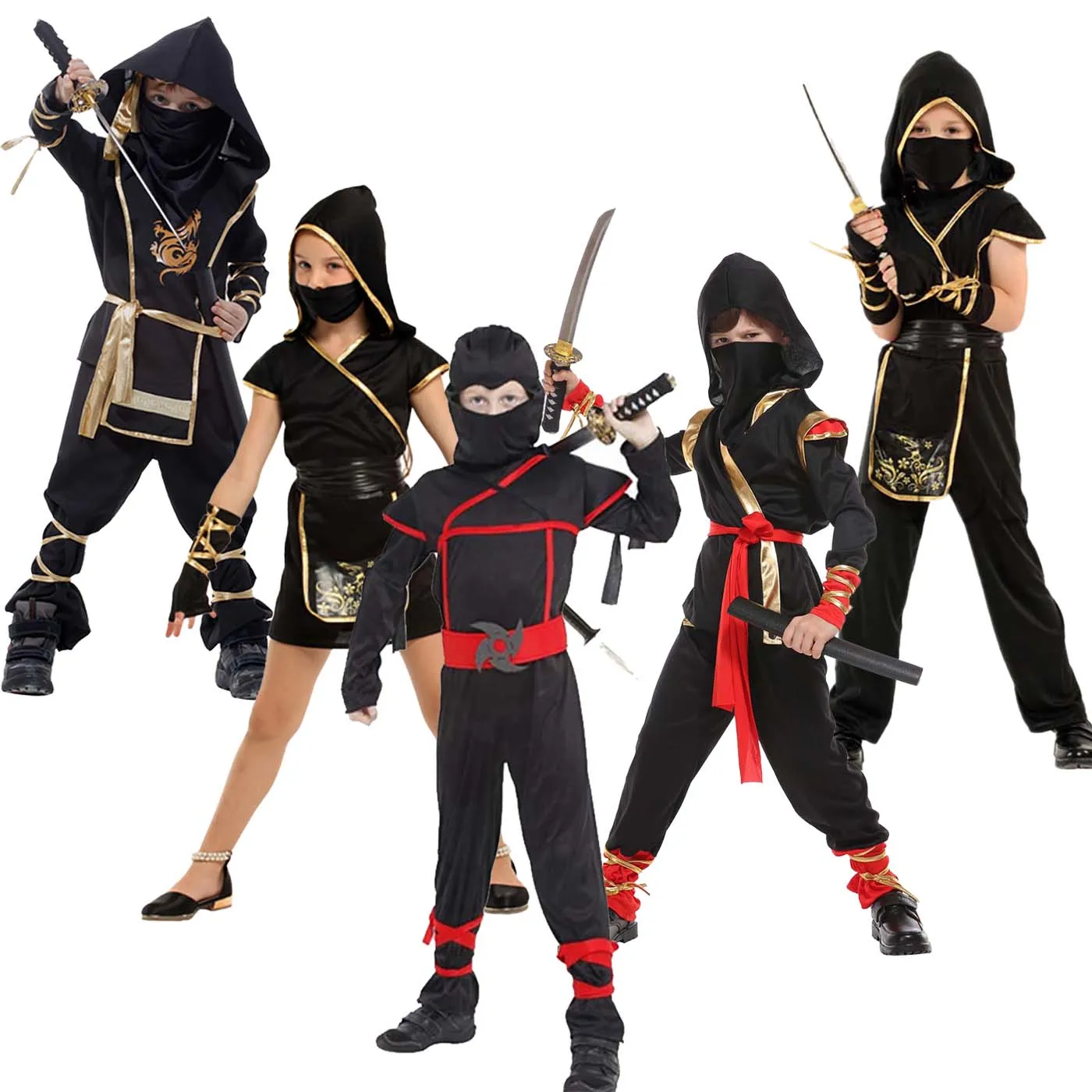 Halloween schwarz Kung Fu Kinder Ninja Kostüm für Jungen Mädchen