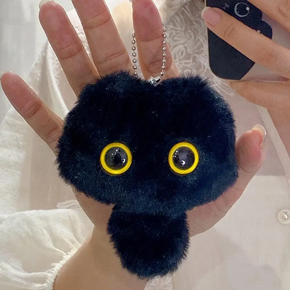 New Lovely Black Cat Plush Toy Keychain Cartoon Kitten Soft Stuffed Doll Pendant Car Key Ring Backpack Bag Decor Kid Gift