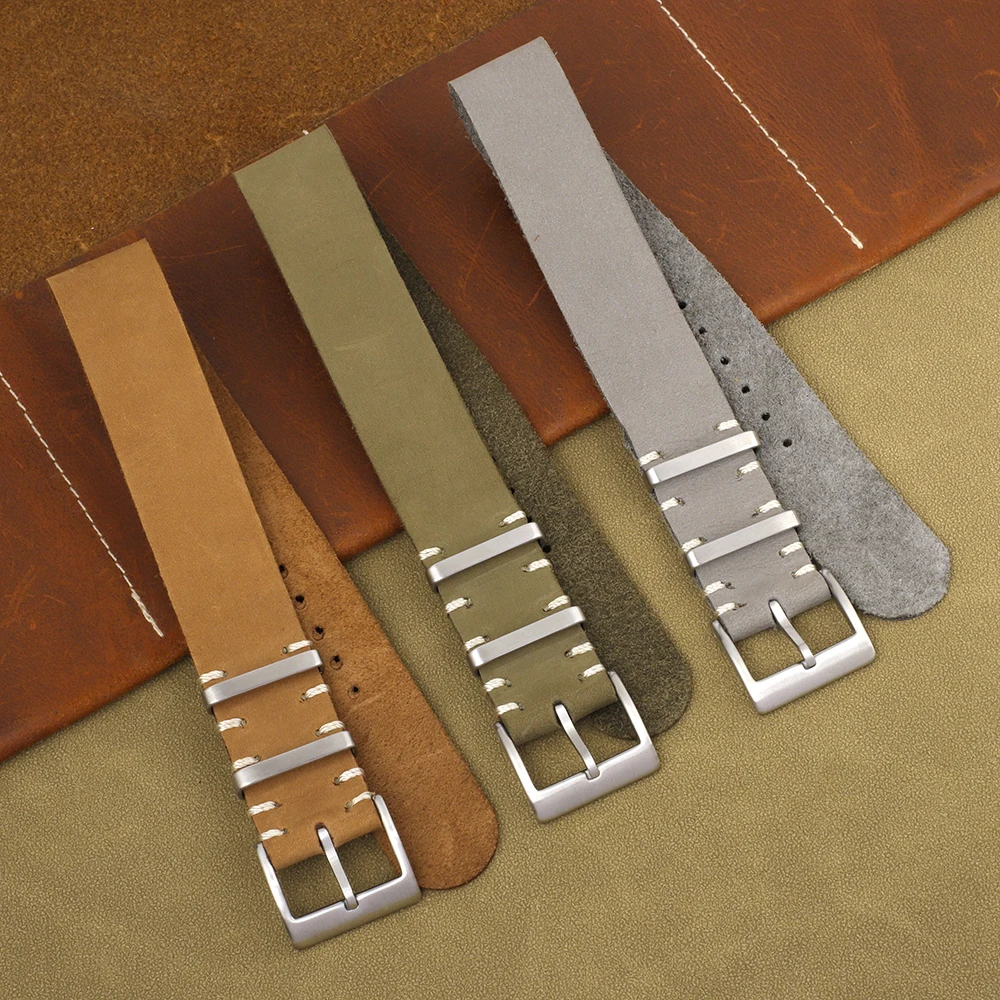 

Nubuck Leather Watch Band 18mm 20mm 22mm Replacement Strap for Women Men Universal Wristband Accessories Olive Green Gray Brown