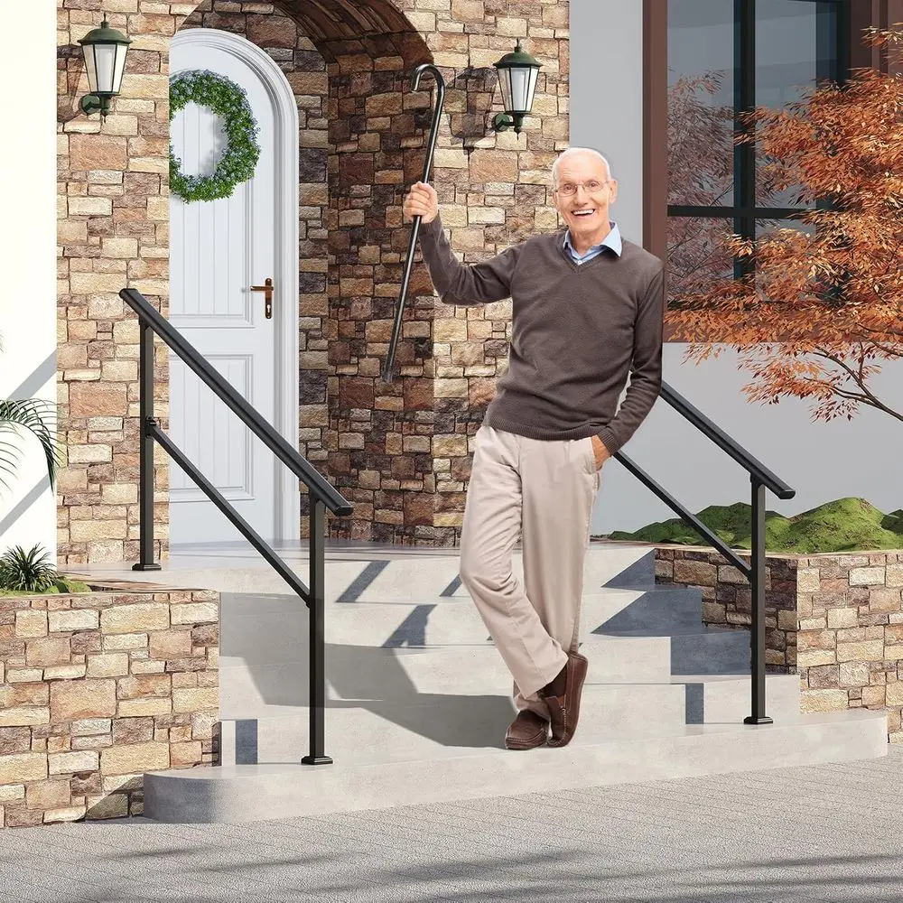 5 Step Handrails for Outdoor Steps, Safety Outdoor Handrails for Exterior Steps, Black Stair Railing Kit (4-5 Steps Handrail)