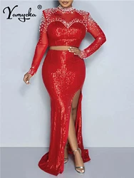 Sexy see through maxi sequin summer dress women elegant luxury mesh birthday party dress long sleeve evening dresses vestidos