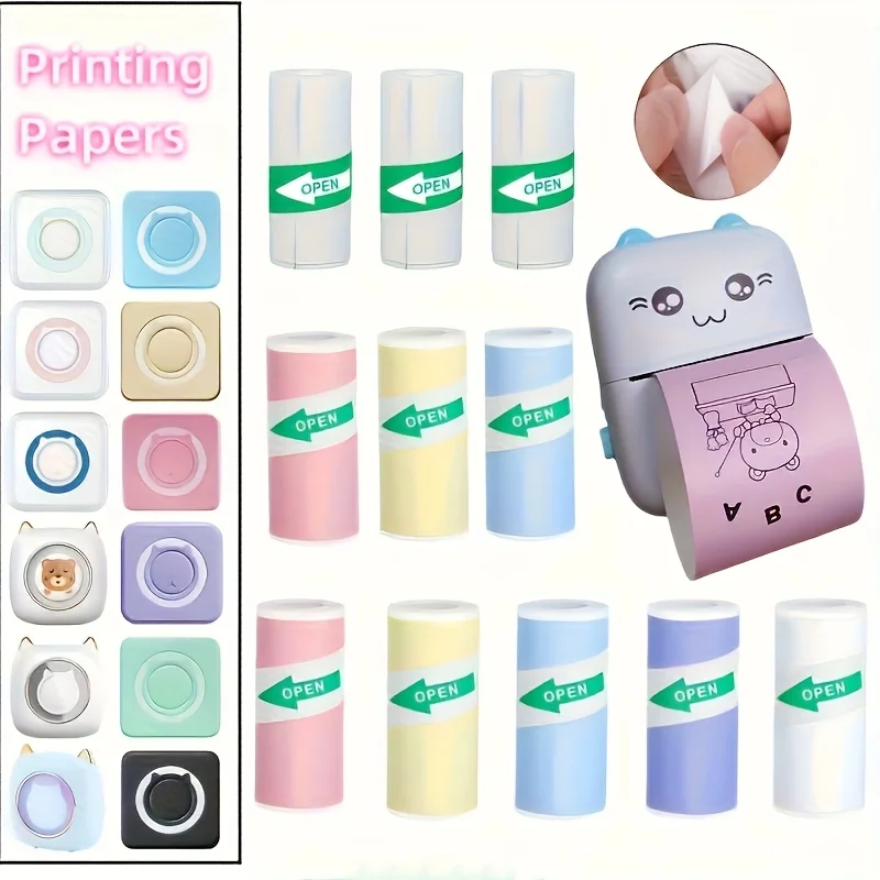 Color Mini Thermal Paper 57*25mm Self-Adhesive Label Paper for Mini Printers Suitable for Office Study Notes, Work Memos, etc.