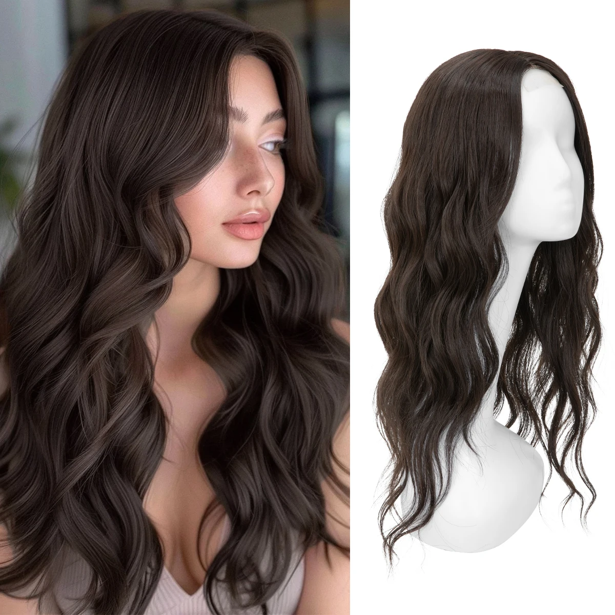 

22-дюймовые волнистые пряди для женщин, подходящие для необычных типов волос; пряди из натурального материала, секционный дизайн; термостойкий синтетик.