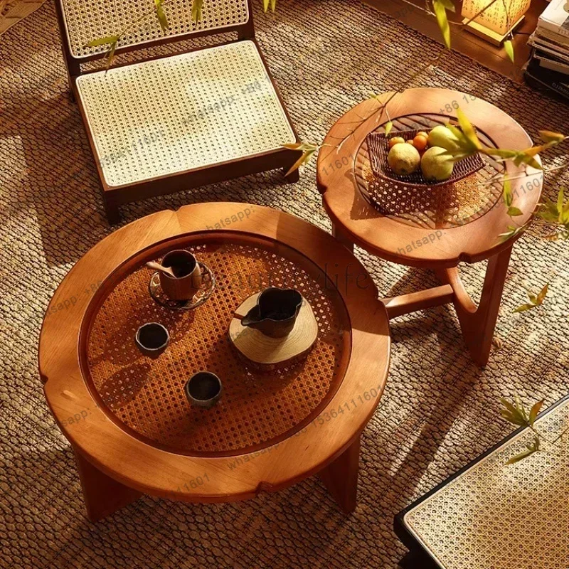 YJ Home Northern Europe Cheap French Retro Solid Wood Glass Coffee Tables Side Coffee Table Living Room Home Desk Side Table Set