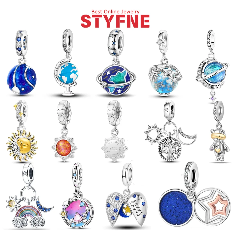 

Charms 925 Silver Blue Planet Bead Sun Rainbow Star Pendant Fit Original Bracelet Making for Women Dangle Charm Fashion Jewelry