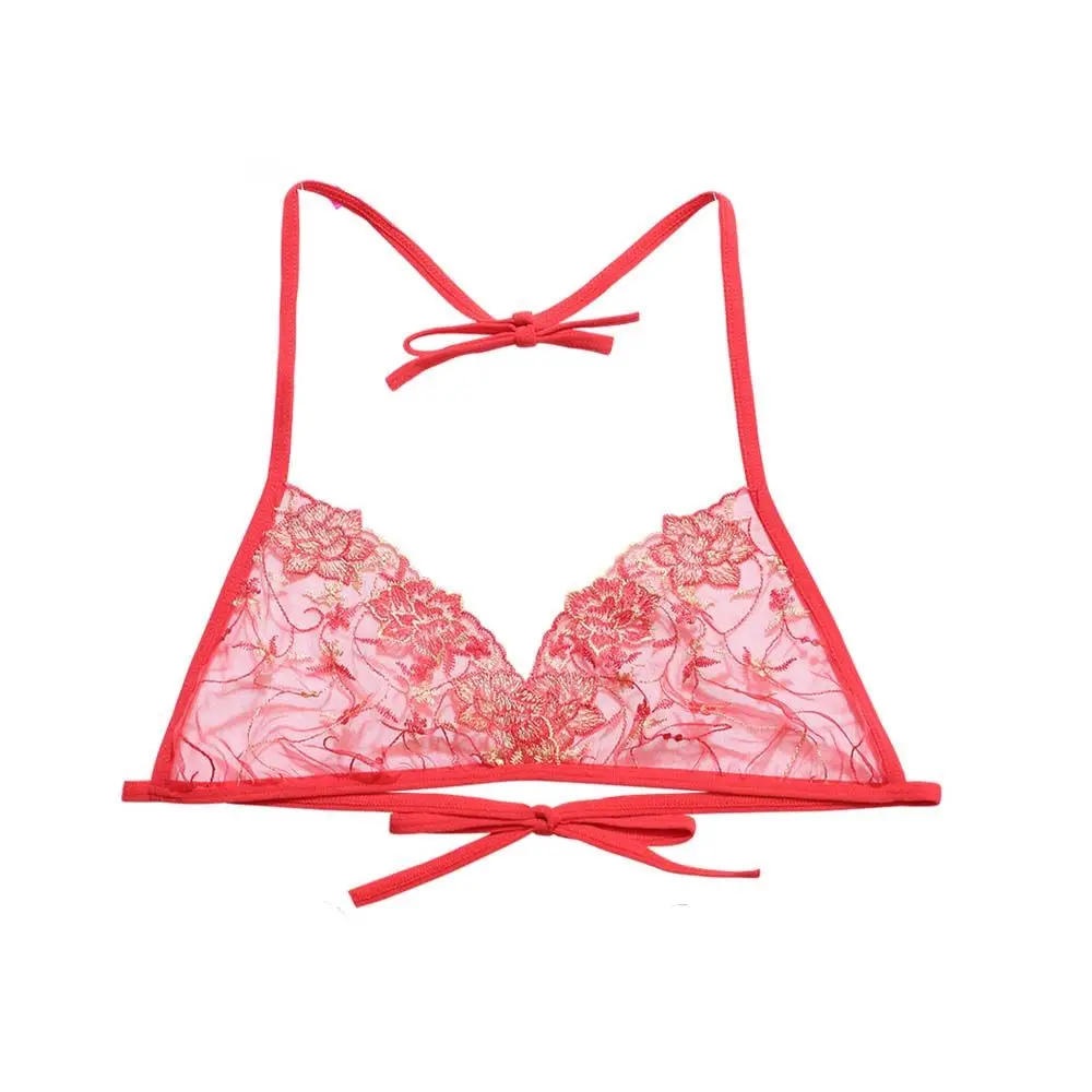 

Adjustable European and American Open Back Bandage Hollow Flower Embroidered Sexy Lingerie Women's Bras Underwear