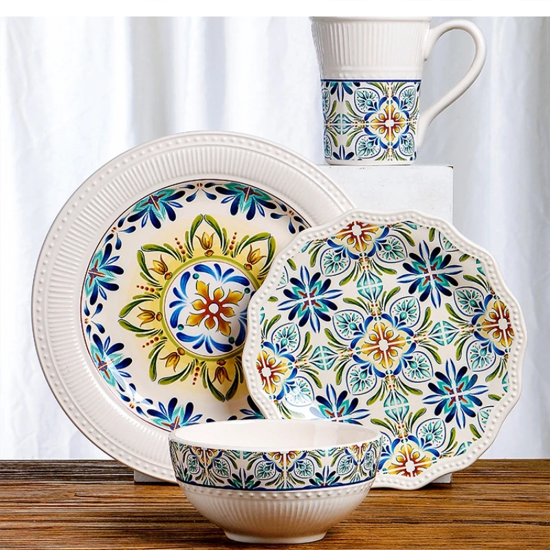 

ceramic tableware art relief dessert glaze color round