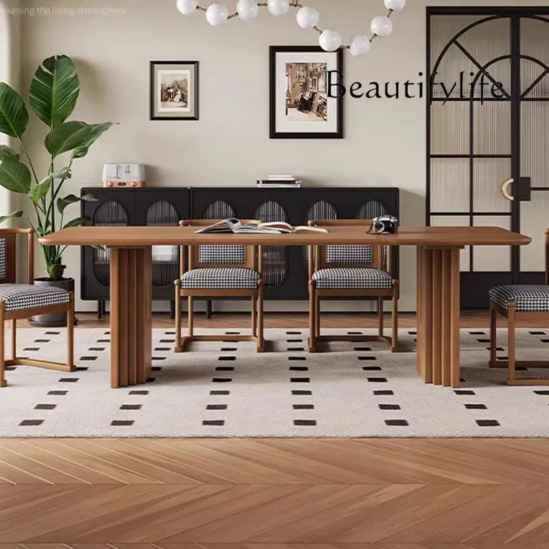 

Chinese-style Nordic oak solid wood dining table size apartment household rectangular wabi **** mid-ancient ash wood dining tabl