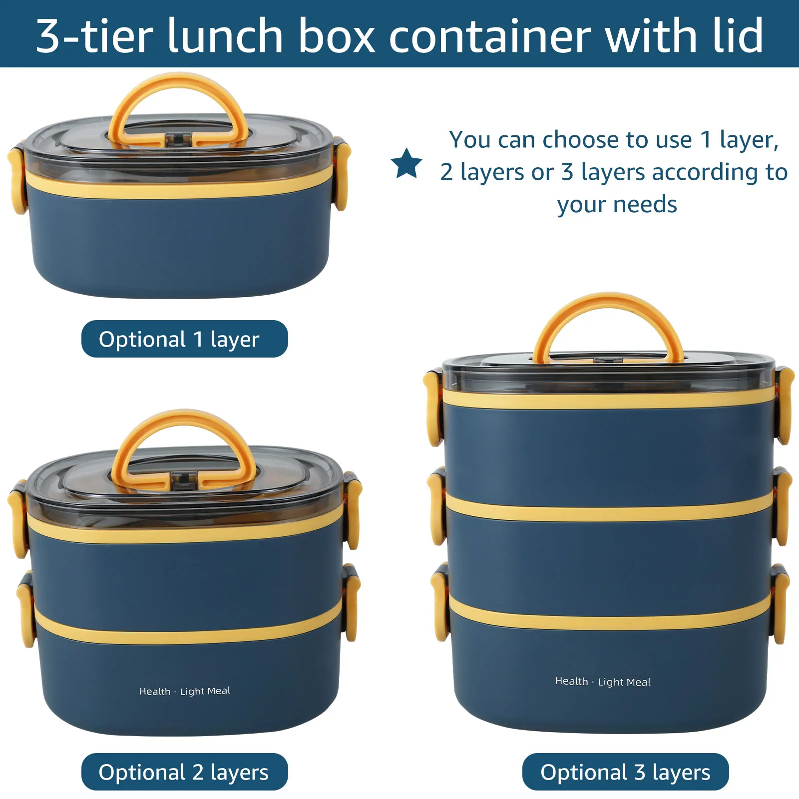 3/1 Tier Lunch Box Stackable Bento Case Microwave Safe Meal Box Fruit Food Storage Container for Kid School Office Out Bento Box