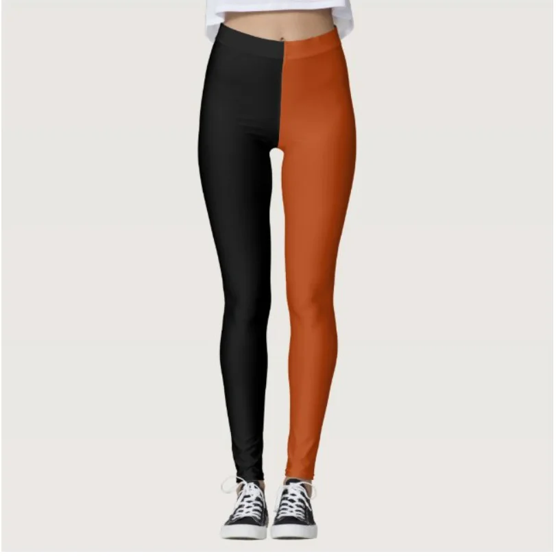 Color-matching printed stretch slim-fit elastic waist casual leggings for women every day