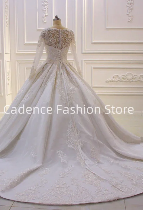 Роскошное белое свадебное платье трапециевидной формы с длинными рукавами и аппликацией из бисера 2025, свадебные платья по индивидуальному заказу
